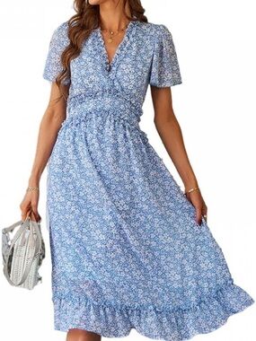 Blue Floral Midi Dress